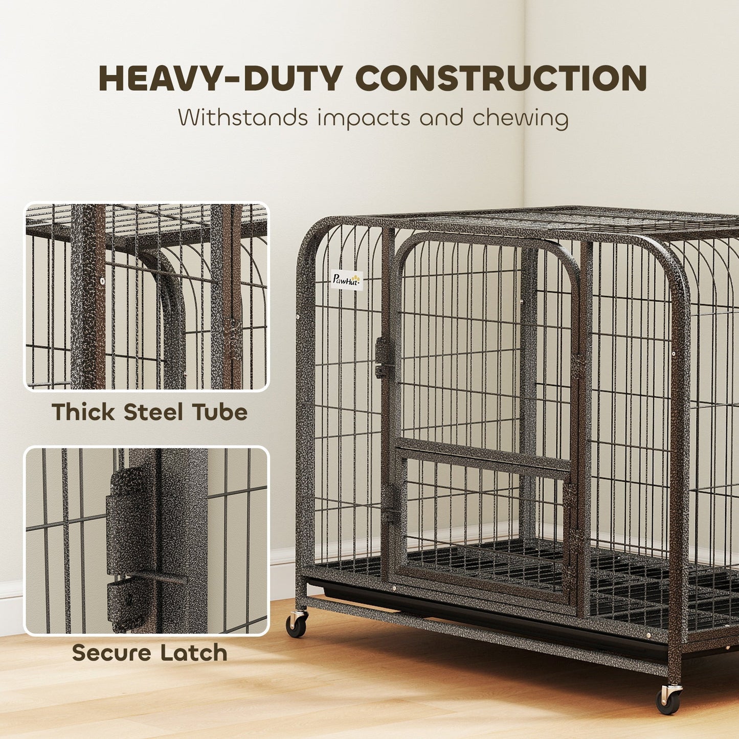 PawHut Heavy Duty Dog Crate,93 x 58 x 76 cm, Large Dog Cage for Small to Medium Breeds