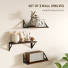 HOMCOM Set of 3 Wall Shelves, 43cm Vintage Wall Mounted Floating Shelves for Living Room, Entryway, Bedroom, Rustic Brown