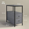 HOMCOM Side Table, Narrow Bedside Table with 2 Drawers and Storage Shelf, Industrial End Table with Metal Frame for Small Spaces, Grey Wood Grain