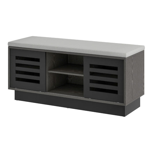 Shoe Bench with 6 Storage Compartments and 3 Adjustable Shelves and Cushion-Dark Grey, front view with cushion