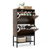 Shoe Storage Cabinet with 2 Flip Drawers and Adjustable and Removable Shelves-Rustic Brown