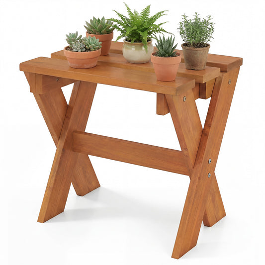 Side Table Flower Stand Small Solid Wood Accent End Table with plants on top