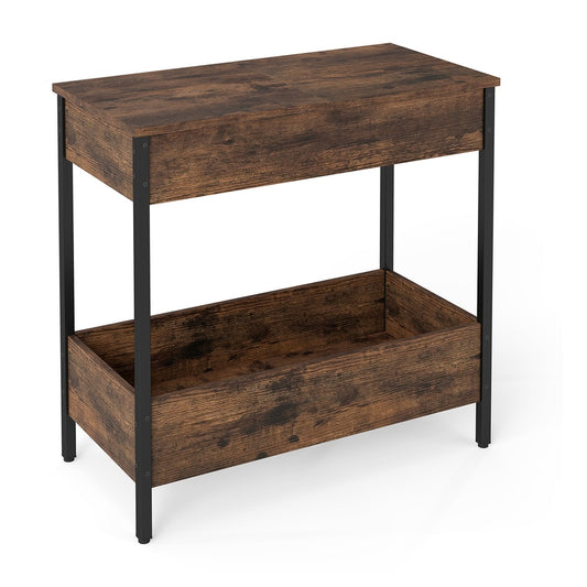 Side Table with 2 Storage Shelves and 2 Removable Tabletops for Living Room-Rustic Brown
