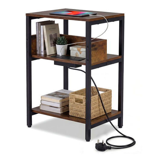 Side Table with Charging Station 3-Tier End Table with open storage shelves and a charging port