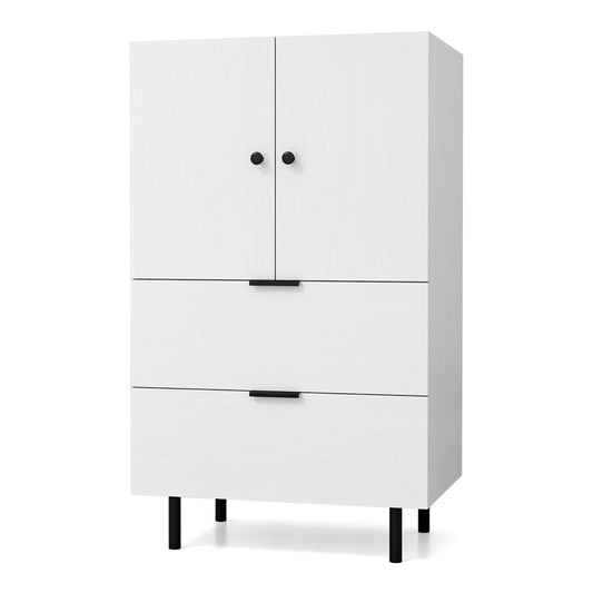 Sideboard Buffet Cabinet with two top doors and two lower drawers on black legs