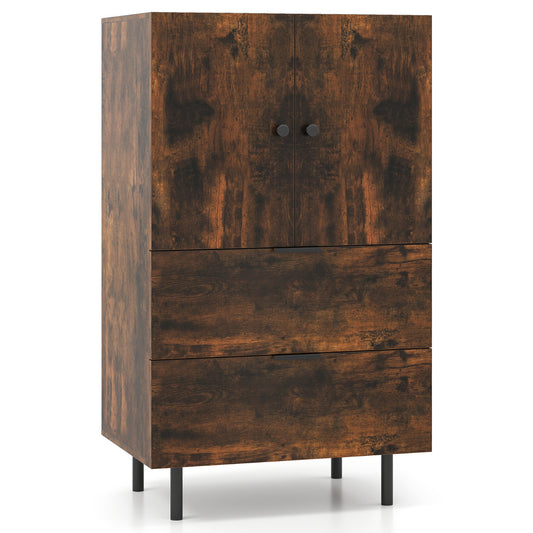 Sideboard Buffet Cabinet with two doors and three drawers in a rustic brown finish