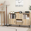 Sideboard Storage Cabinet Bookcase with 3 Doors and Open Compartments -Oak