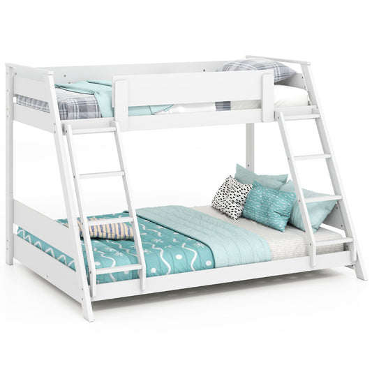 Single Over Double Bunk Bed with ladders and safety guardrails in white