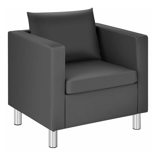Single PU Leather Accent Tub Chair with Pillow in dark grey, a modern armchair with a square seat and backrest