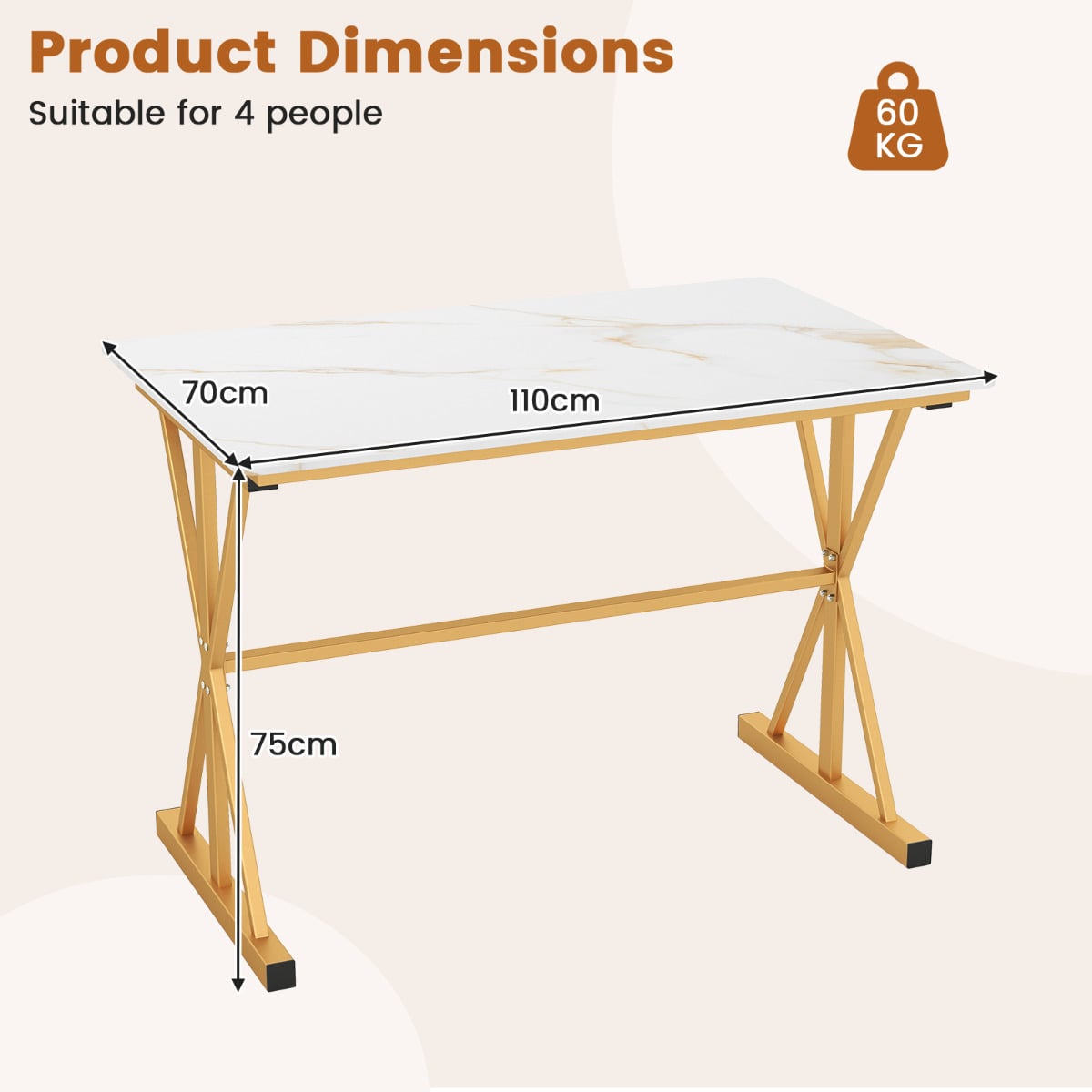 Sintered Stone Dining Table with Metal Frame-Golden