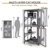 Wooden Cat House with Asphalt Roof and Large Front Door-Grey