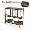 3 Tiers Bar Cart on Wheels with Glass Racks-Rustic Brown