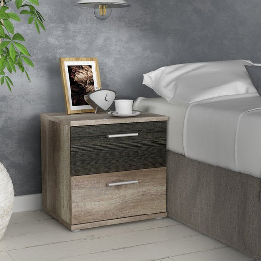 Skive 51cm 2 Drawer Bedside Table (SKVK011) in Antique Oak and Touchwood