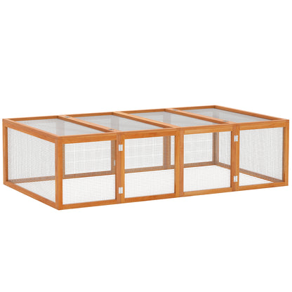PawHut Wooden Rabbit Hutch Cage 6ft with Wire Mesh, Openable Roof, Play Space for Outdoor, Natural Wood Finish