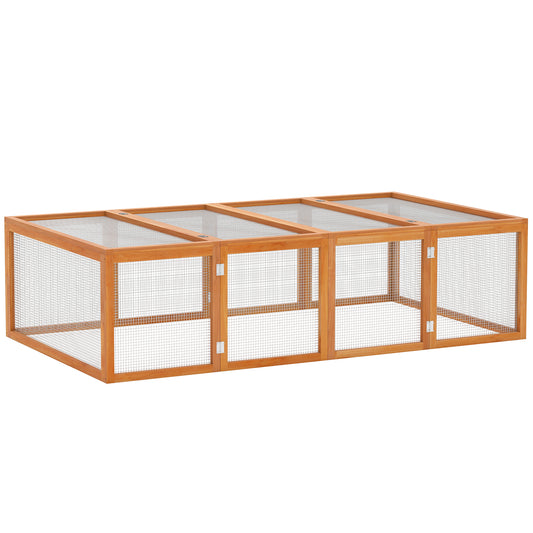 PawHut Wooden Rabbit Hutch Cage 6ft with Wire Mesh, Openable Roof, Play Space for Outdoor, Natural Wood Finish