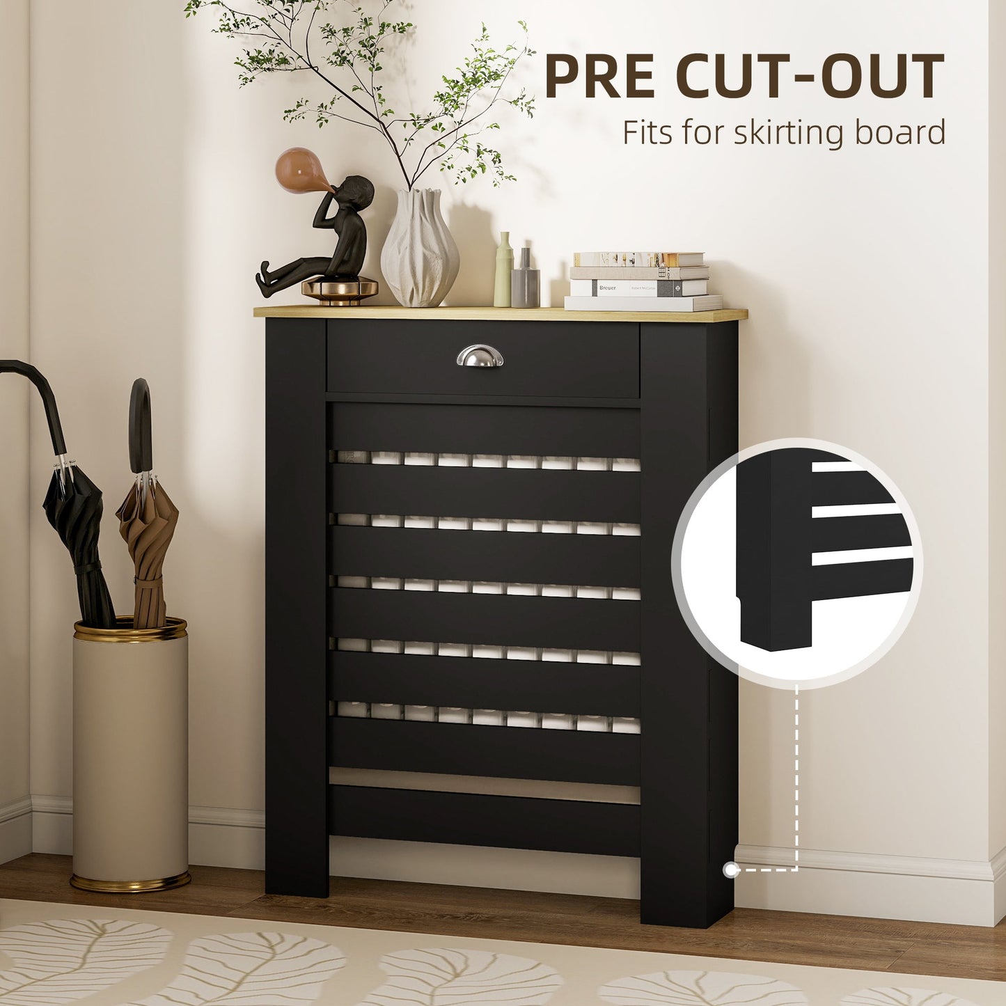 HOMCOM غطاء مشعاع 95.5 ارتفاع × 78 عرض سم، مع درج - أسود