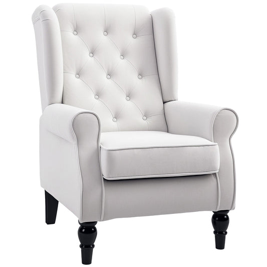 كرسي HOMCOM Wingback الأنيق، كرسي عرضي منجد عتيق بظهر معنقد لغرفة المعيشة وغرفة النوم، أبيض كريمي