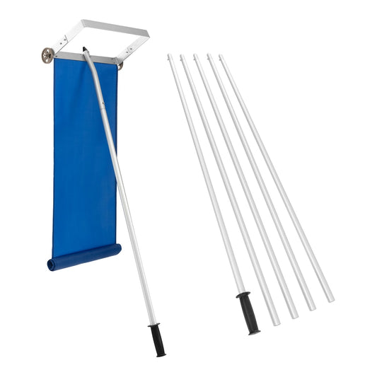Snow Roof Rake with 5 section pole and anti-slip handle, showing the rake head and pole separately