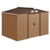 Outsunny 9 x 6ft Metal Garden Shed, Outdoor Storage Tool House with Ventilation Slots, Foundation Kit and Lockable Double Doors, Light Brown