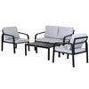 Outsunny 4pcs Garden Sofa Set 2 Single Armchair, 1 Bench & 1 Coffee Table Set Aluminum Frame Patio Furniture with Cushions, Black