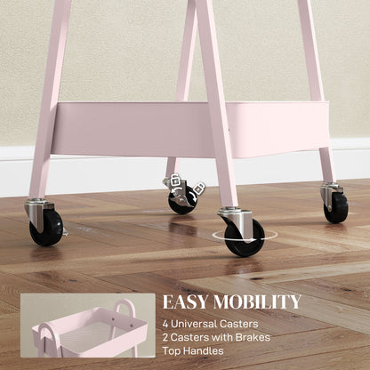 HOMCOM Three-Tier Storage Trolley in Pink