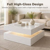 HOMCOM LED Coffee Table with Storage, 2-Tier Modern Centre Table with Open Shelf and Remote for Living Room, High Gloss White