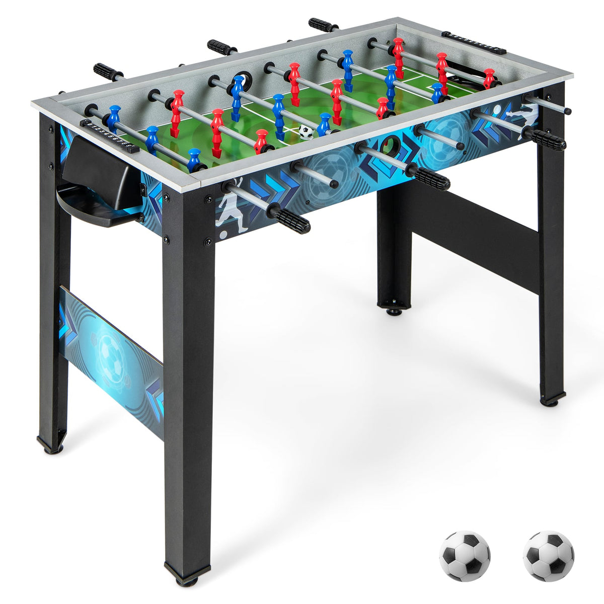 Soccer Table Game with 2 Footballs and Smooth Handle, a tabletop football game with red and blue players