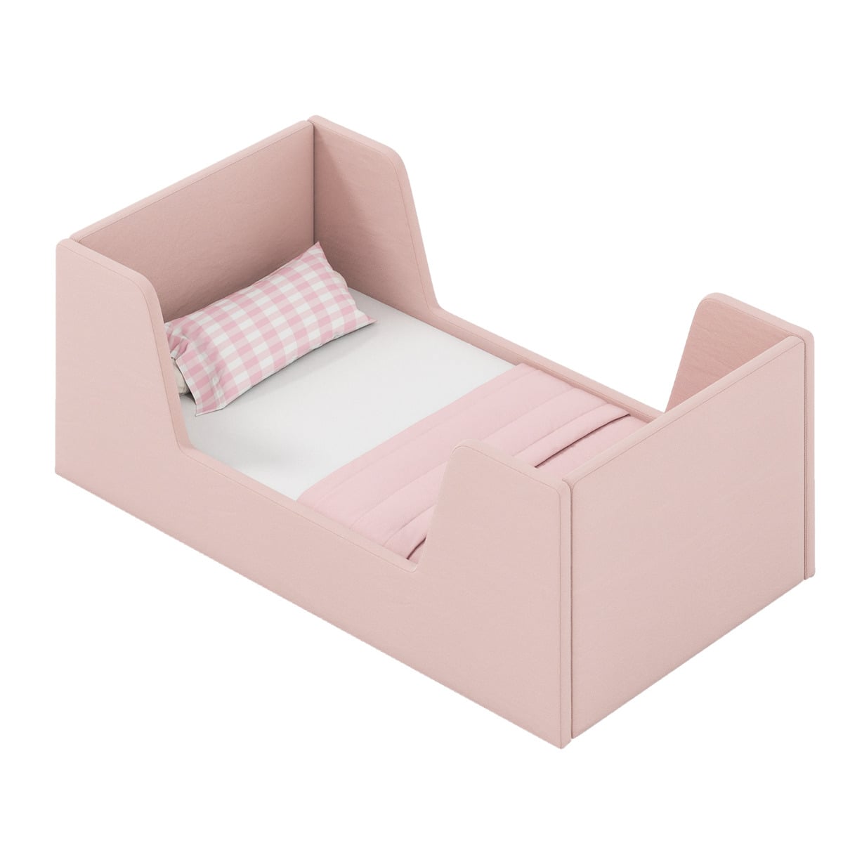 Soft Velvet Fabric Upholstered Children Floor Bed Frame-Pink
