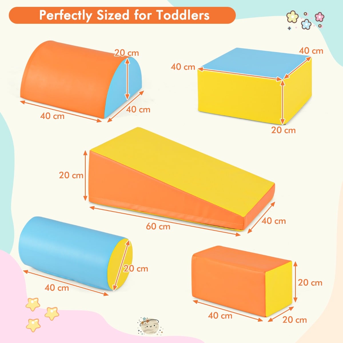 5-Piece Soft Waterproof Kids Climb and Crawl Activity Playset-Yellow and Blue