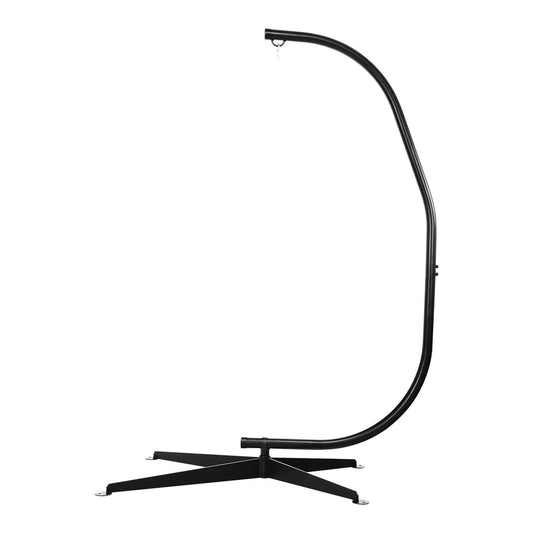 Solid Steel C Hammock Frame Stand Construction, a black metal C-shaped stand with a wide base