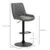 HOMCOM Retro Bar Stools Set of 2, Adjustable Kitchen Stool, Upholstered Bar Chairs with Back, Swivel Seat, Dark Grey