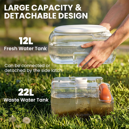 مرحاض أوت سني محمول للبالغين، مرحاض تخييم بسعة 22 لتر مع مقعد وغطاء ومضخة بمقبض مانع للتسرب، مرحاض سفر خارجي مع خزانات قابلة للفصل للتخييم وركوب القوارب والمشي لمسافات طويلة والسفر والعربات الترفيهية، رمادي