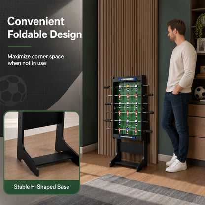 The game room table folded up and stored against a wall in a modern room