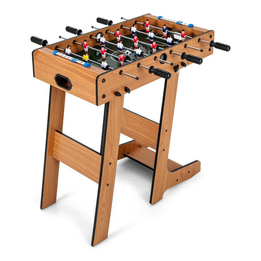 Space Saving Table Football with durable handle and two footballs for adult and child in brown