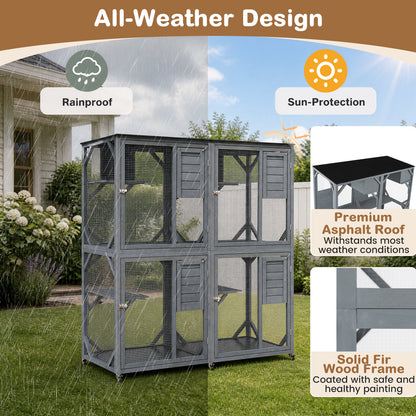All-weather design features of the outdoor cat enclosure