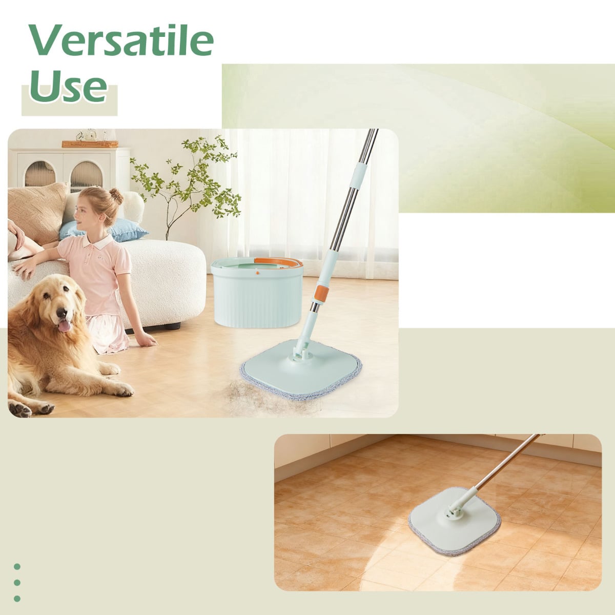 Spin Mop and Bucket Set Separation Dirty and Clean Water System-Green