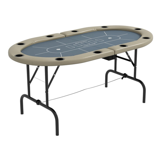 SPORTNOW 8 Player Folding Poker Table, brown and blue, with cup holders and cushioning edge