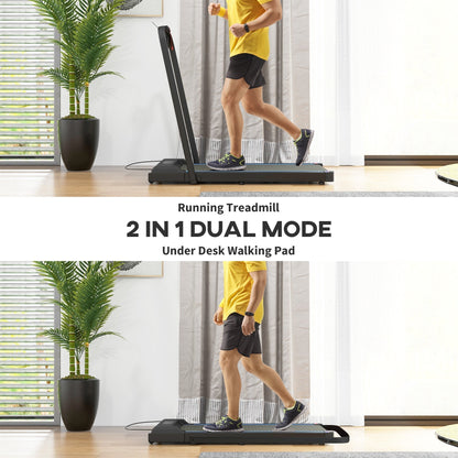 The running machine shown in two different modes for walking and running exercise