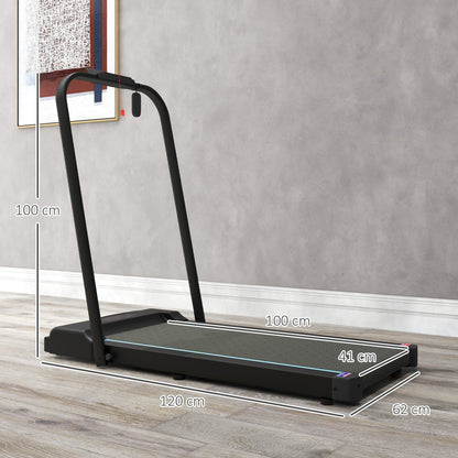 The walking pad displayed with white dimension lines indicating its physical size
