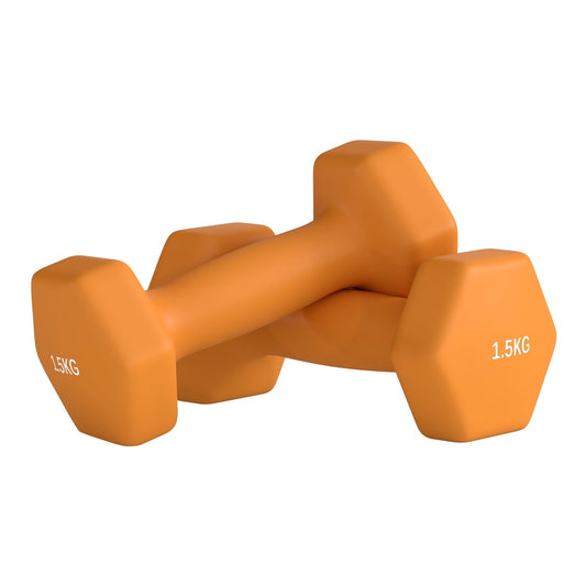 SPORTNOW 2 x 1.5kg Hexagonal Dumbbells Weights Set in orange with non-slip grip