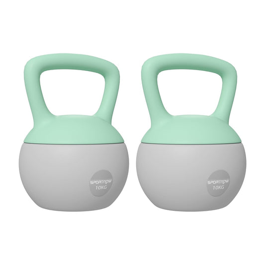 SPORTNOW 2 x 10kg Soft Kettlebell set in grey and green against a plain white background