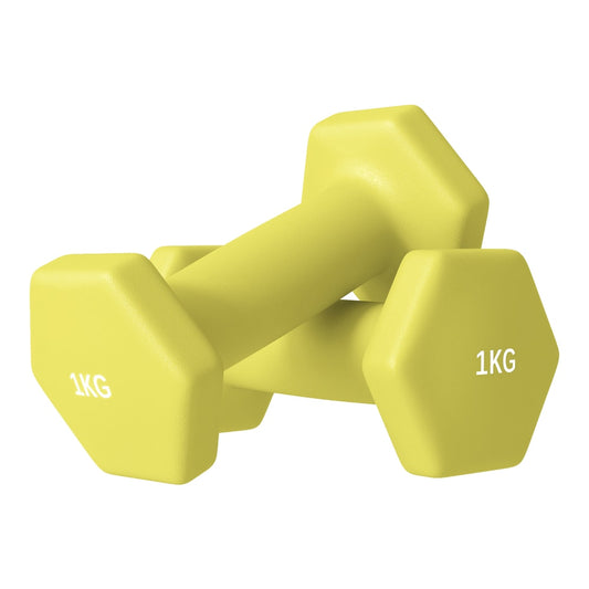 SPORTNOW 2 x 1kg Hexagonal Dumbbells Weights Set in Yellow