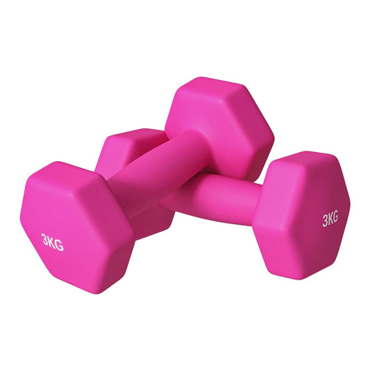 SPORTNOW 2 x 3kg Hexagonal Dumbbells Weights Set in bright pink with a non-slip finish
