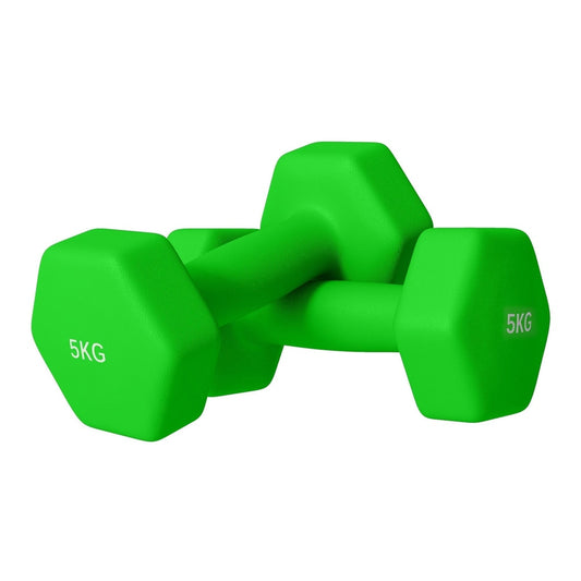 SPORTNOW 2 x 5kg Hexagonal Dumbbells Weights Set with non-slip grip in bright green