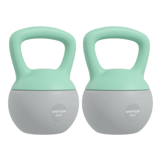 SPORTNOW 2 x 6kg Soft Kettlebell set in grey and green standing side by side