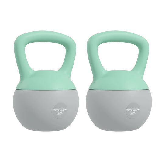SPORTNOW 2 x 8kg Soft Kettlebell set in grey and green standing side by side