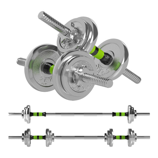 SPORTNOW 20kg 2-in-1 Barbell and Dumbbell Set showing two dumbbells and a barbell