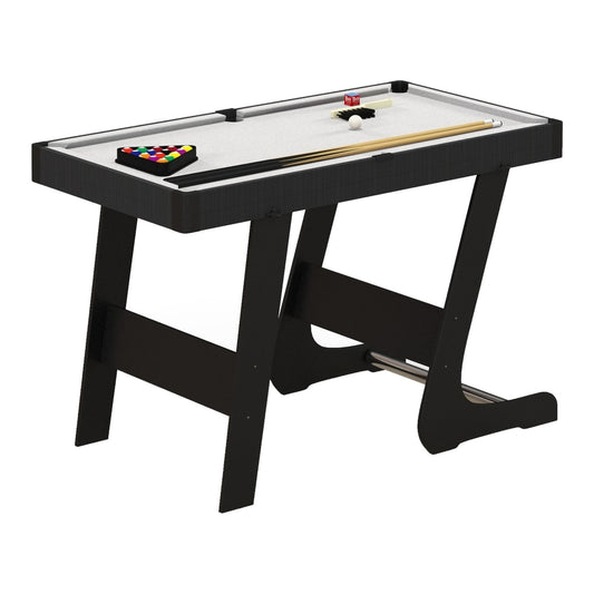 SPORTNOW 3.5ft Folding Pool Table set up with balls and cues on the grey surface