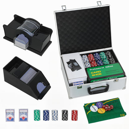 SPORTNOW 300-Piece Poker Chips Set with Card Shuffler including the case, mat, and game accessories