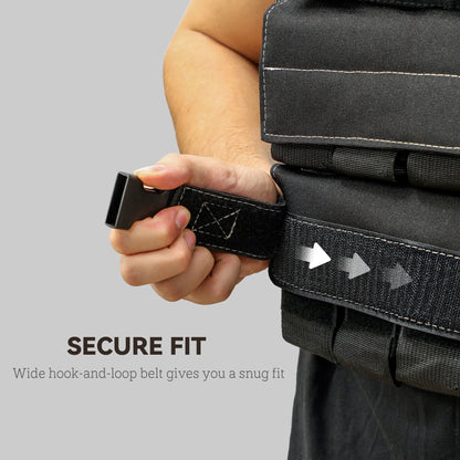 Close up of the adjustable weighted vest secure hook-and-loop belt fastening